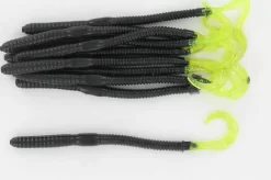 Curl Tail Worms Per 100 Stuks -Vissen Kortingswinkel black chartreuse sliver glitter.jpg 1